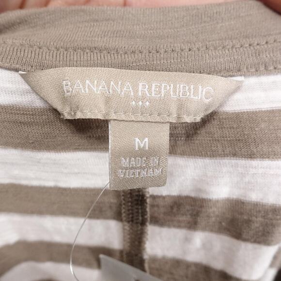New Banana Republic Dress Womens Medium Beige Stripe Short T-Shirt Cotton Casual - Picture 7 of 11